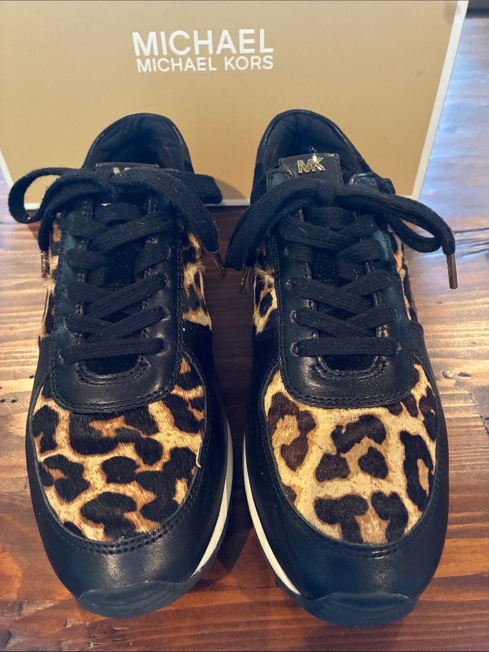 Michael Kors Black and Leopard-Print Low-Top Sneakers